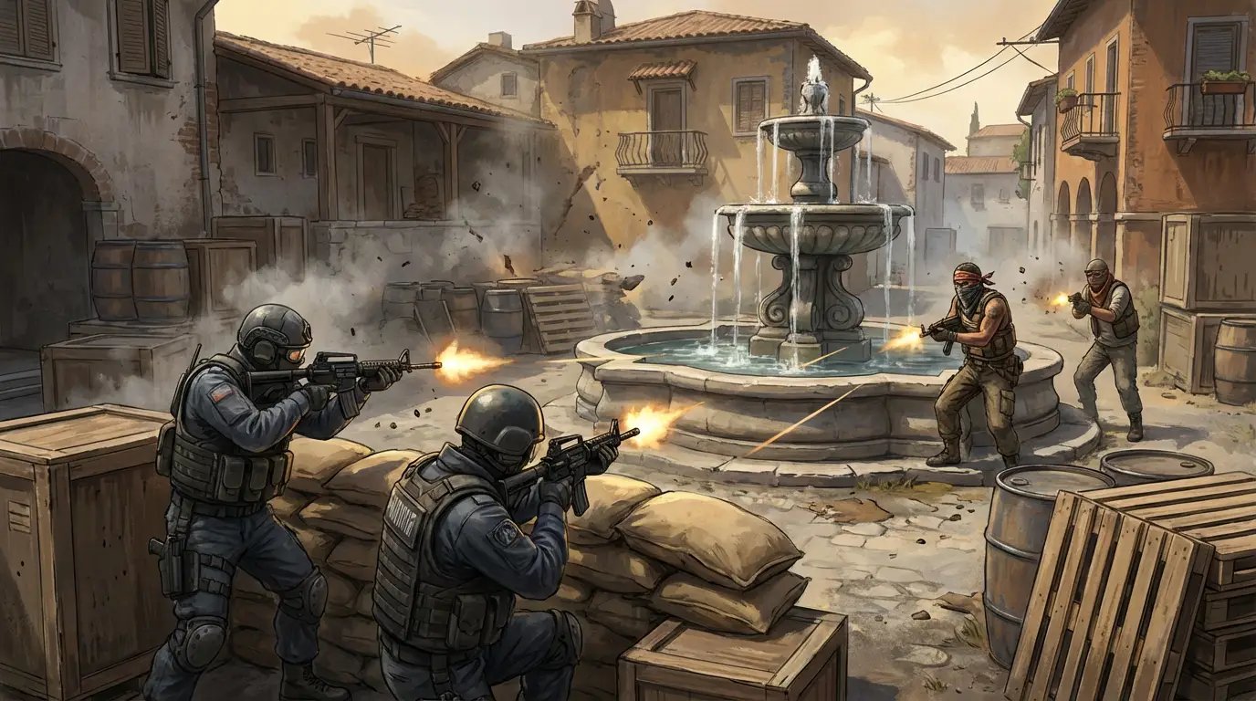 A CT scanning for enemies through the squeaky door on Cache